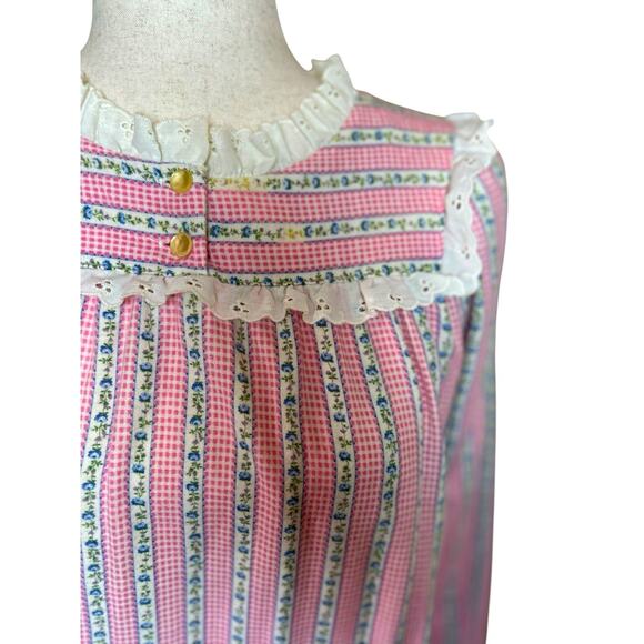 Vintage Accentuette Lanz Floral Flannel Lace Trim Nightgown Small Cottagecore - Picture 8 of 12